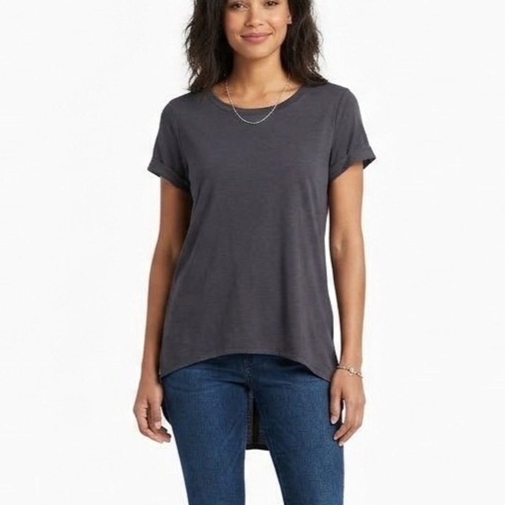 MICHAEL STARS Soft Knit KEYHOLE BACK Crew Neck HIGH-LOW Black BLOUSE/TOP Sz S
